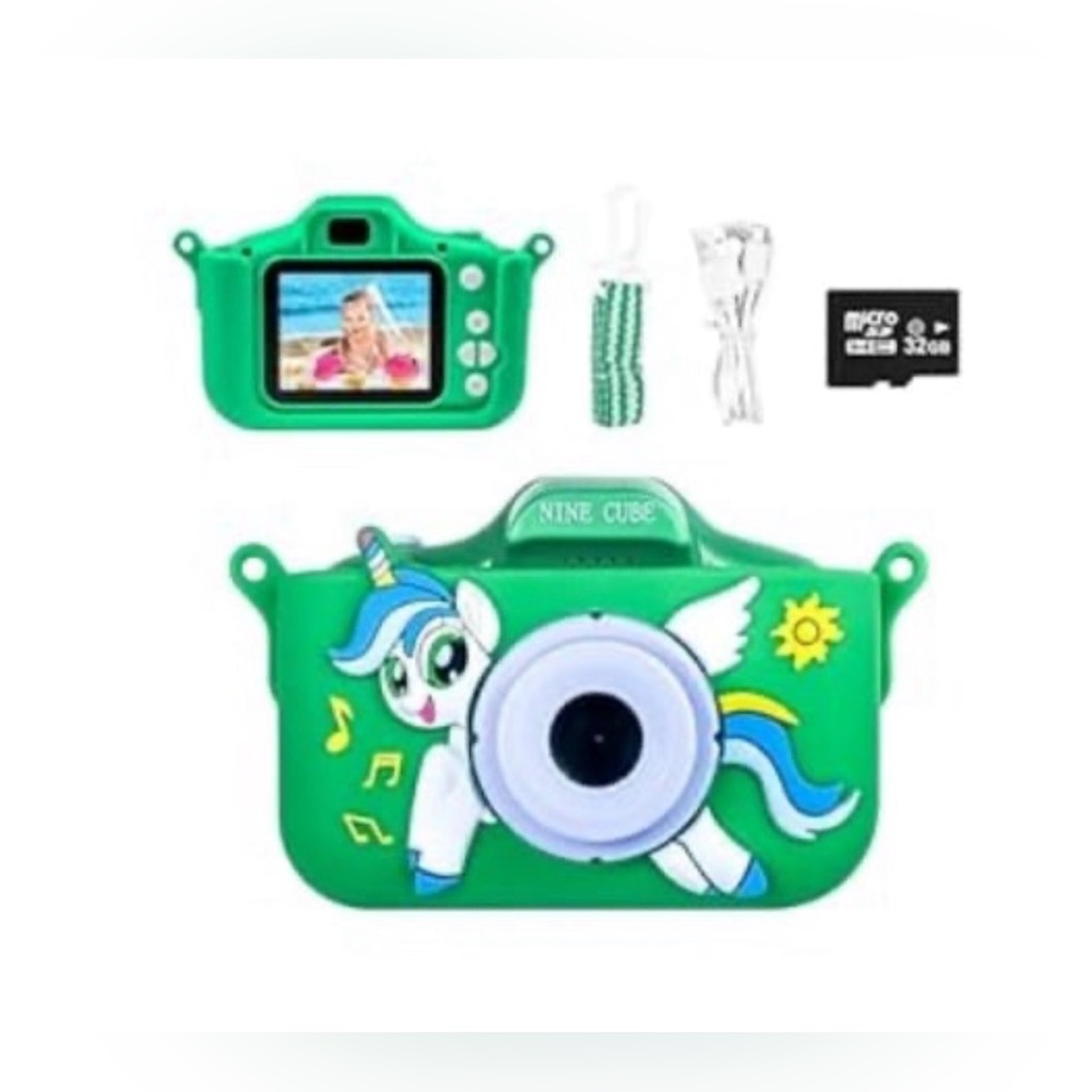 Kids Digital Camera with 32GB Card Unicorn Toy for Toddlers Age 3-5, Green